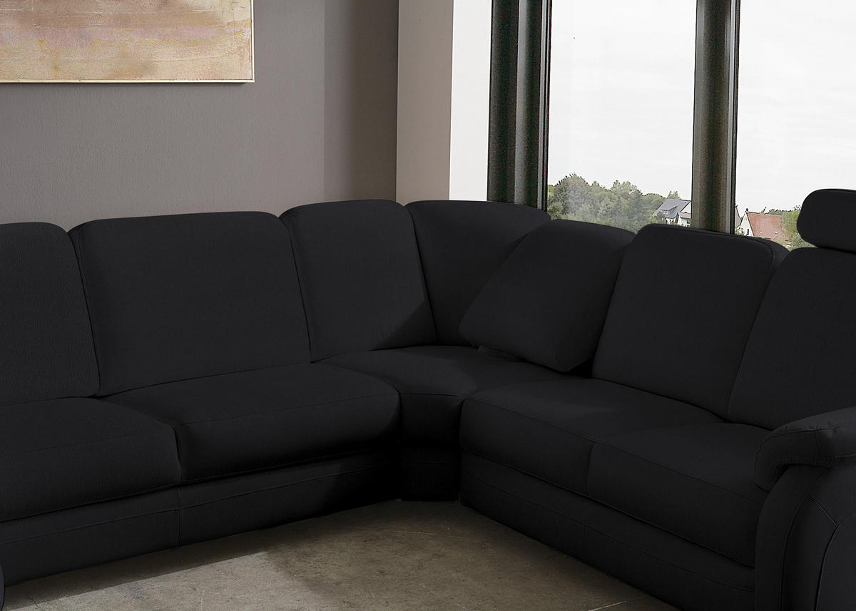 WOHNLANDSCHAFT Echtleder Schwarz  - Alufarben/Schwarz, Konventionell, Leder/Metall (165/329/239cm) - Beldomo Premium