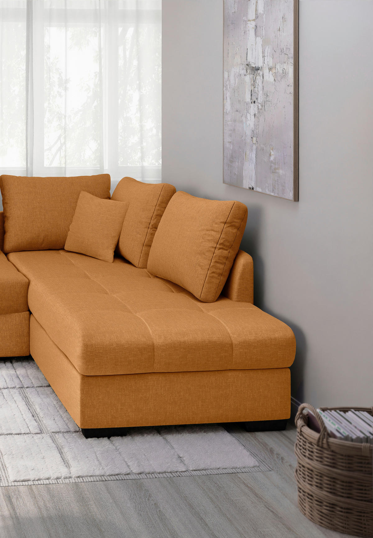 ECKSCHLAFSOFA in Goldfarben Textil   - Goldfarben/Schwarz, Modern, Holz/Textil (298/202cm) - MID.YOU