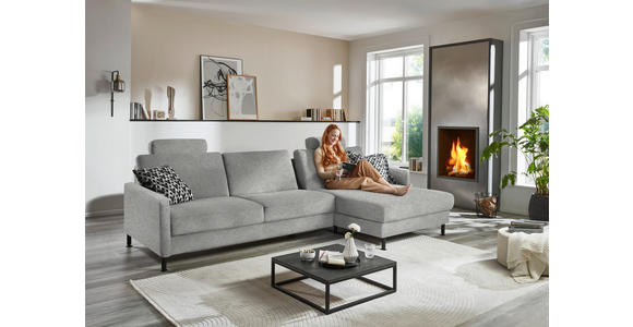 ECKSOFA  in Chenille, Flachgewebe Greige  316/175 cm  - Greige/Schwarz, Design, Textil/Metall (316/175cm) - Dieter Knoll