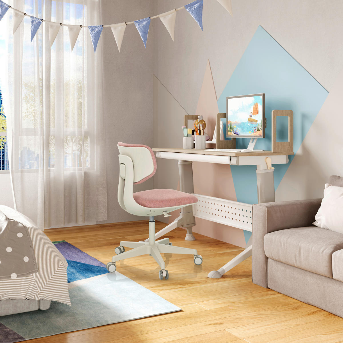 OTOČNÁ ŽIDLE PRO MLÁDEŽ, struktura, růžová - růžová/šedobílá, Moderní, textil/plast (51/72 - 87/51cm) - MID.YOU