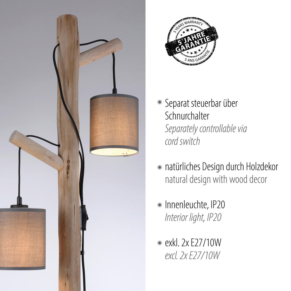 STEHLEUCHTE 39/28/150 cm    - Taupe, Natur, Holz/Kunststoff (39/28/150cm)