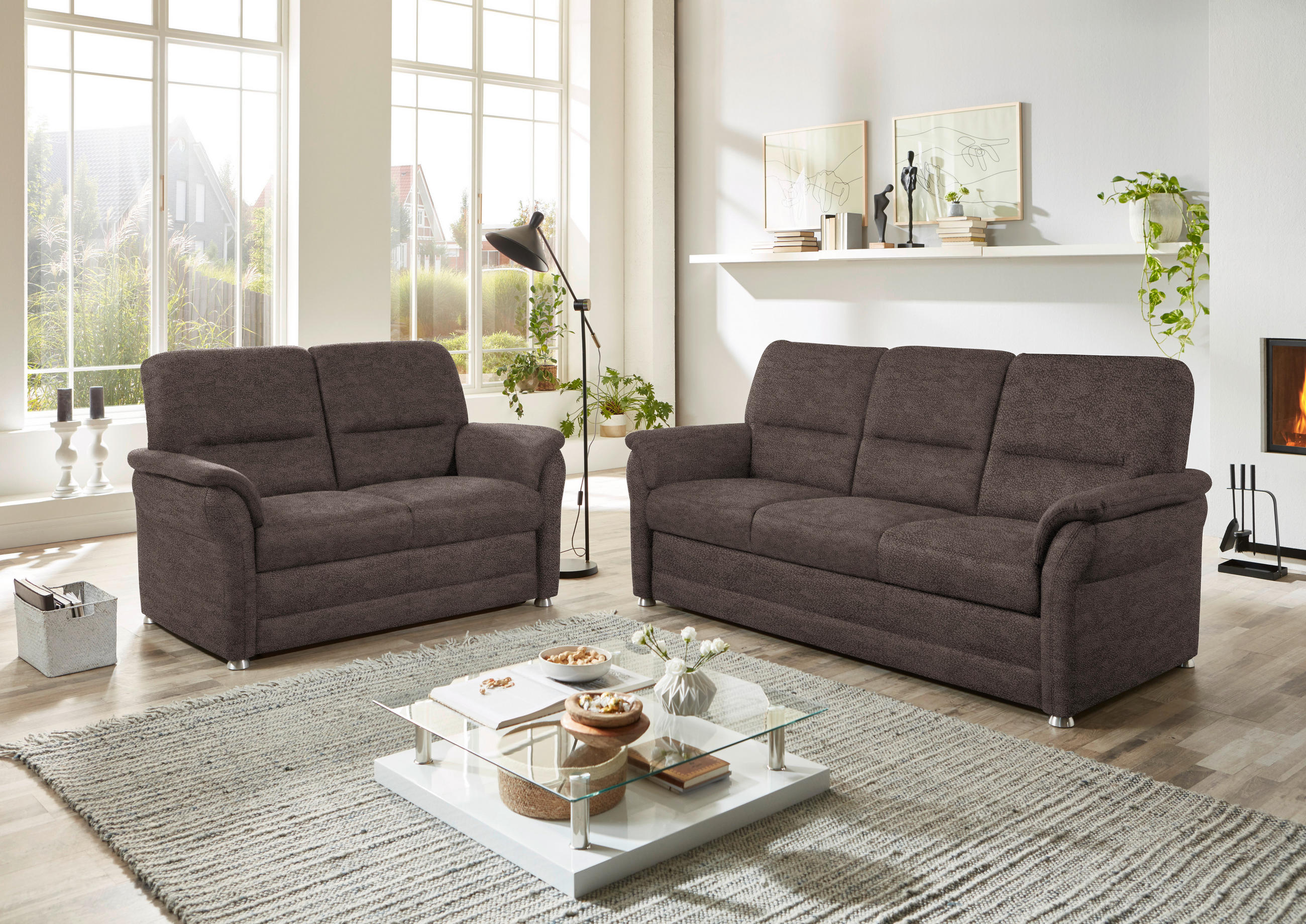 SITZGARNITUR Mikrofaser Dunkelbraun  - Dunkelbraun/Alufarben, KONVENTIONELL, Textil/Metall (192/96/89cm) - Beldomo Comfort