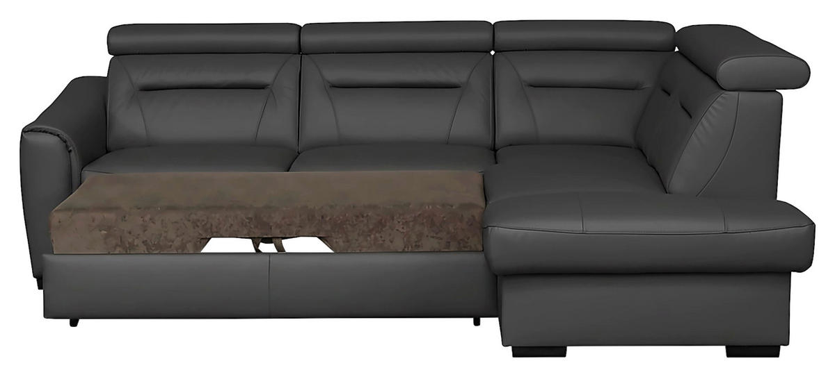 ECKSOFA Lederlook Echtleder Anthrazit  - Wengefarben/Anthrazit, Design, Leder/Holz (260/212cm) - Celina Home