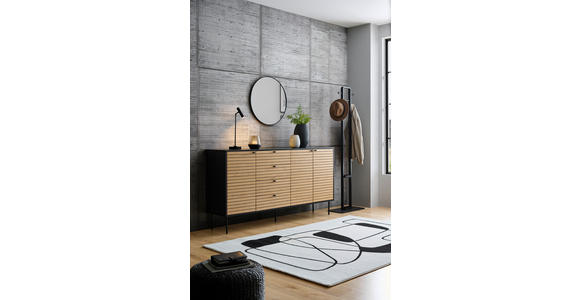 SIDEBOARD Schwarz, Eichefarben Einlegeböden  - Eichefarben/Schwarz, Design, Holzwerkstoff/Metall (180/94/40cm) - Xora