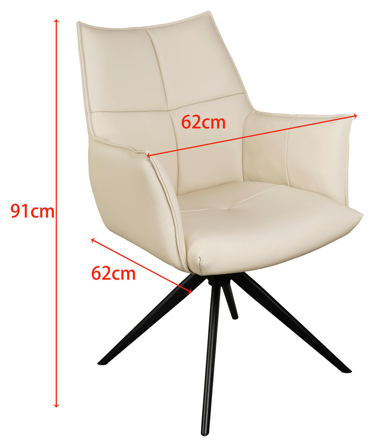 ARMLEHNSTUHL  Lederauswahl, Sitzfläche 360° drehbar  Echtleder  Creme, Schwarz  - Creme/Schwarz, Design, Leder/Metall (62/91/62cm) - Novel