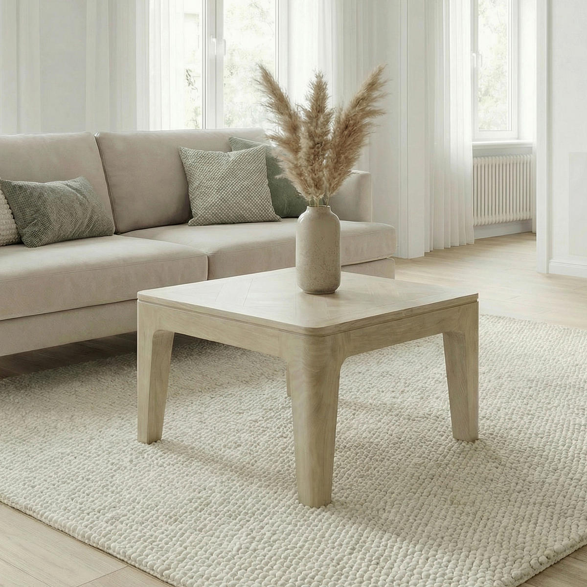 COUCHTISCH Mangoholz massiv 60/60/32 cm quadratisch Weiß  - Weiß, Design, Holz (60/60/32cm) - Livetastic