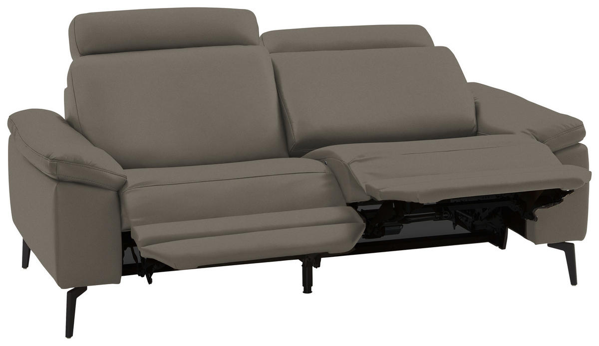 2,5-SITZER in Echtleder Grau  - Schwarz/Grau, Design, Leder/Metall (196/88/100cm) - Valdera