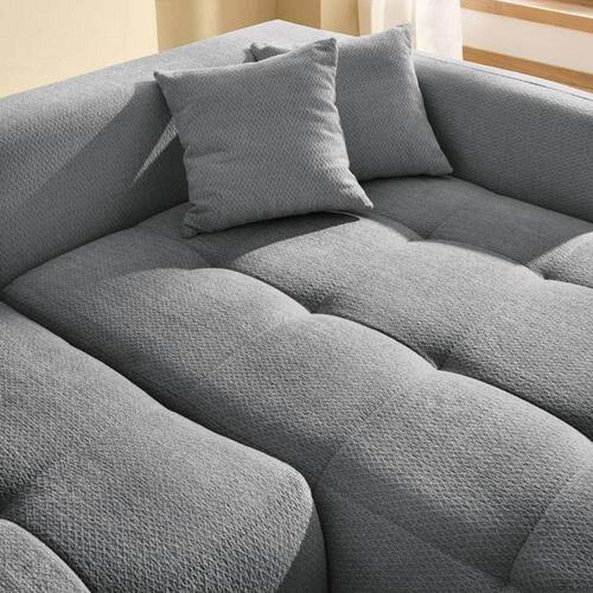 ECKSOFA in Chenille Grau, Dunkelgrau  - Dunkelgrau/Schwarz, Modern, Kunststoff/Textil (276/172cm) - Hom`in