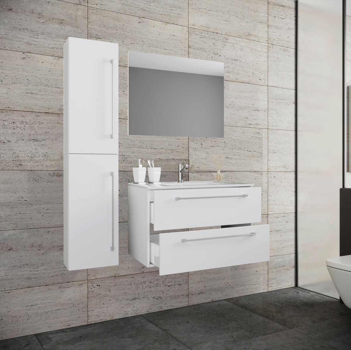 BADRUM 113 cm  - vit, Modern, trämaterial/keramik (113cm) - MID.YOU