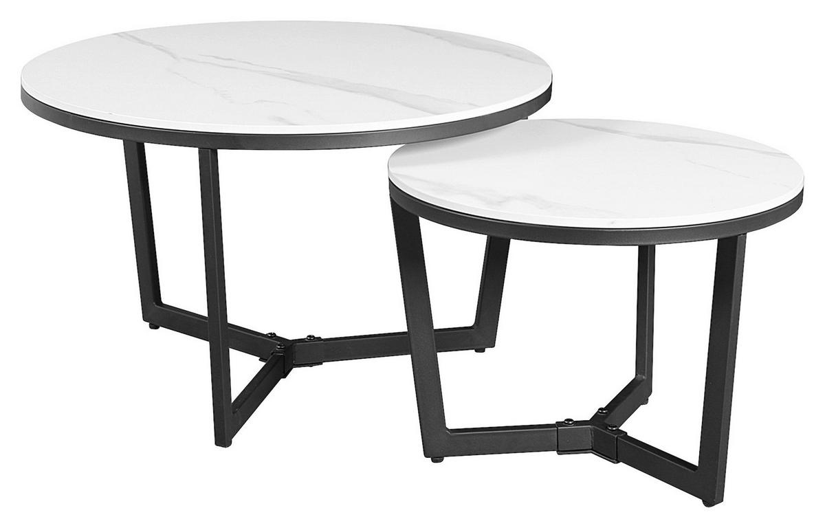 COUCHTISCH 68,5/68,5/43 cm rund Weiß  - Schwarz/Weiß, KONVENTIONELL, Stein/Metall (68,5/68,5/43cm) - MID.YOU