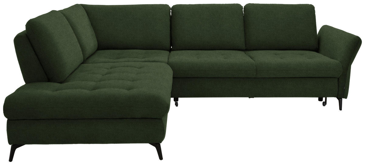 ECKSOFA in Flachgewebe Olivgrün  - Schwarz/Olivgrün, Natur, Textil/Metall (233/288cm) - Valnatura
