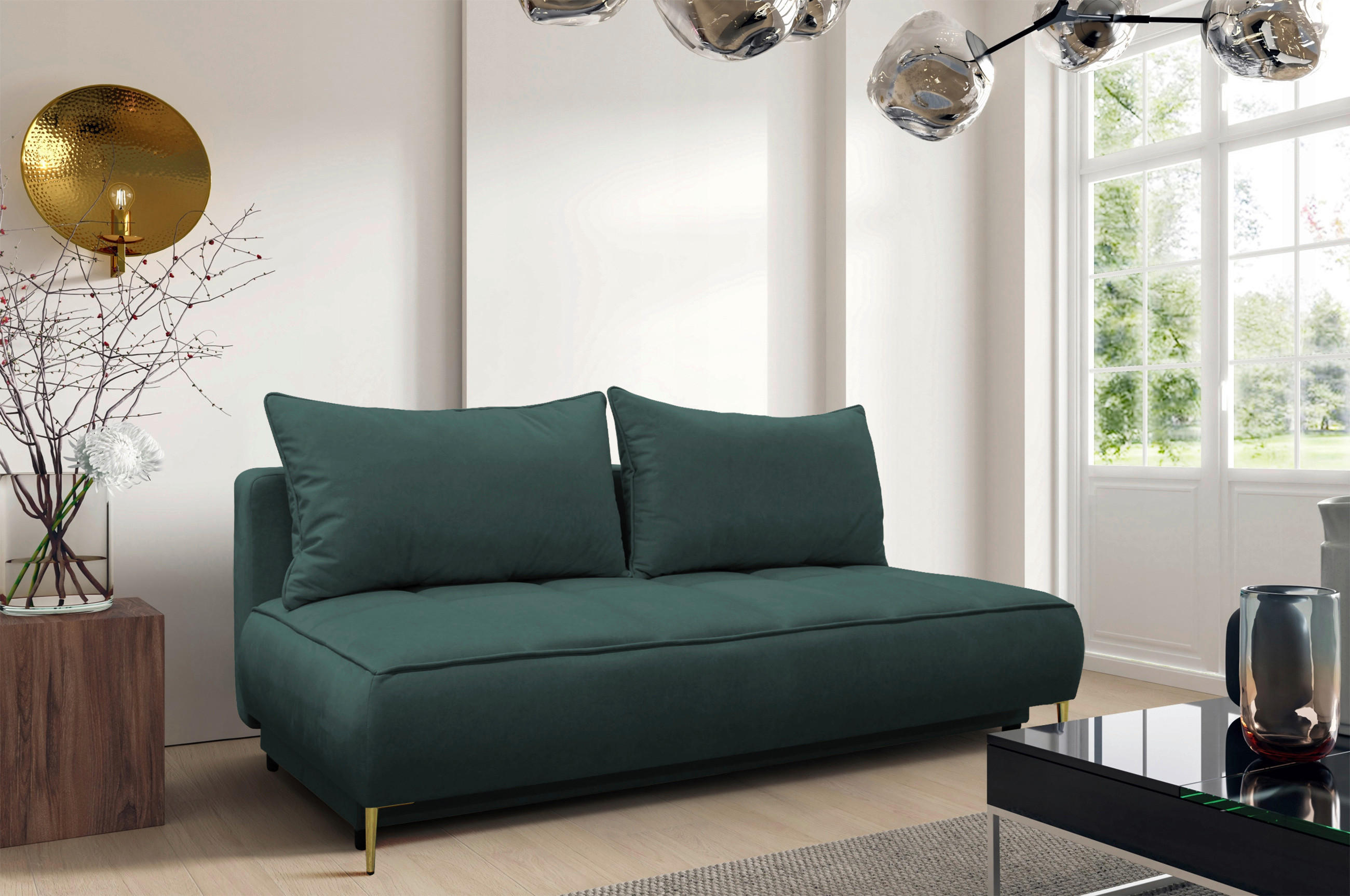 SCHLAFSOFA Velours Blau  inkl. Bettkasten  - Blau/Goldfarben, Design, Textil/Metall (200/90/97cm) - MID.YOU