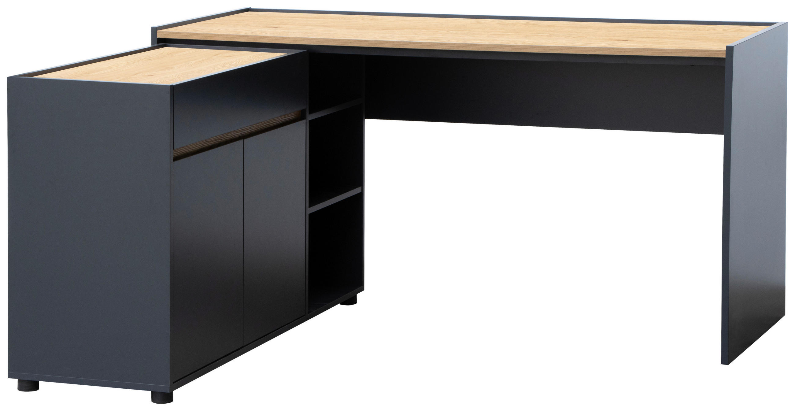 ECKSCHREIBTISCH  in Schwarz, Eichefarben  - Eichefarben/Schwarz, MODERN, Holzwerkstoff (150/76,5/136,5cm) - MID.YOU