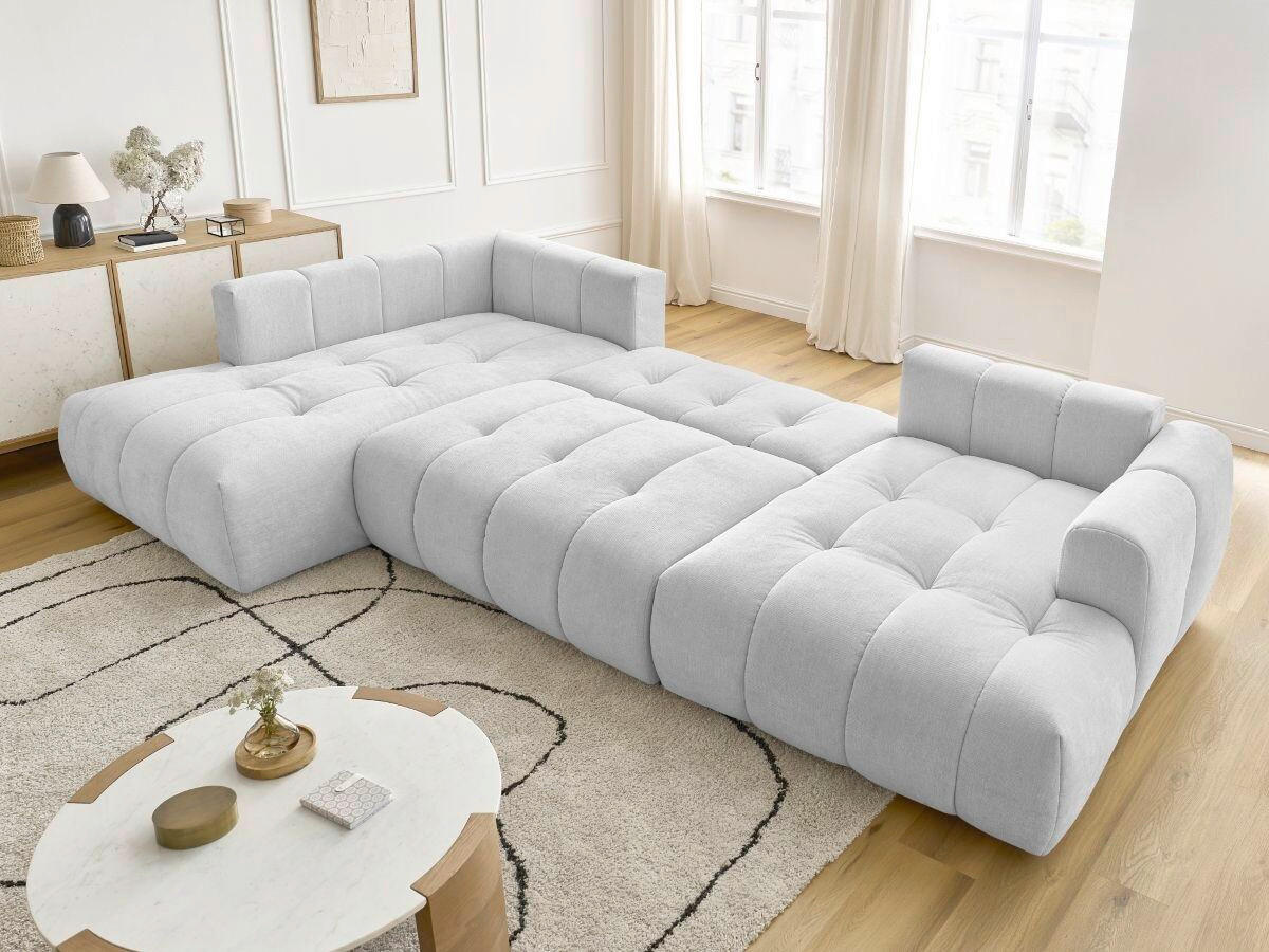 WOHNLANDSCHAFT  FUJI  Hellgrau Leinenoptik  - Hellgrau/Schwarz, MODERN, Kunststoff/Textil (204/377/160cm)