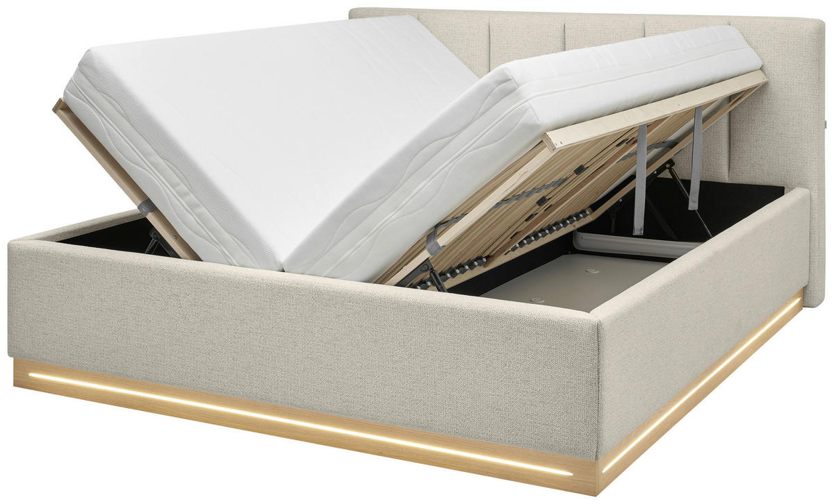 POLSTERBETT 180/200 cm,  in Beige, Beleuchtung, Bettkasten, Lattenroste,  - Eichefarben/Beige, KONVENTIONELL, Holz/Holzwerkstoff (180/200cm) - SetOne by Musterring
