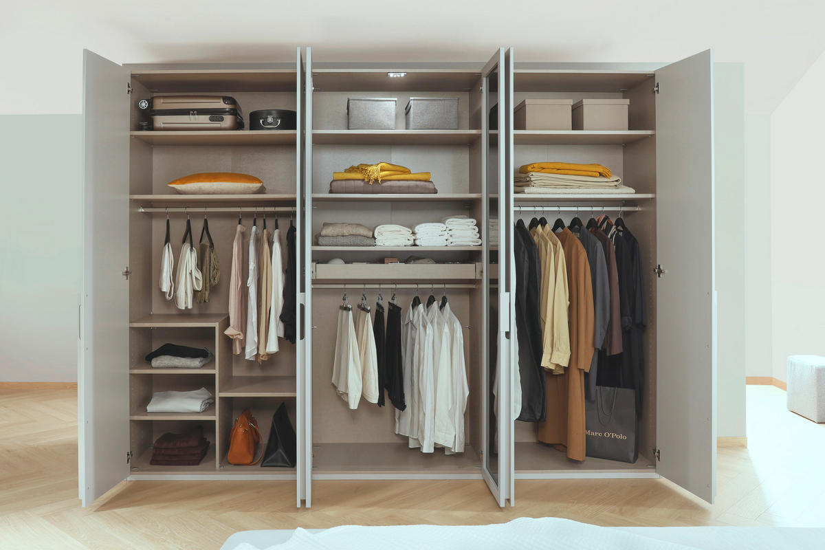 DREHTÜRENSCHRANK 301/235/60 cm 6-türig Grau, Hellgrau  - Hellgrau/Grau, Trend, Glas/Holzwerkstoff (301/235/60cm) - Novel