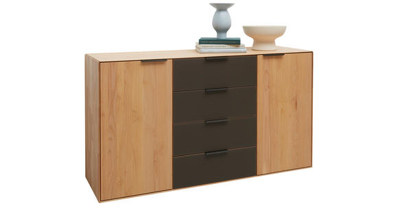 SIDEBOARD Erle vollmassiv Erlefarben, Dunkelbraun Einlegeböden  - Dunkelbraun/Erlefarben, Natur, Glas/Holz (150,9/84,7/44,2cm) - Valnatura