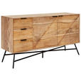 SIDEBOARD Akazie vollmassiv Schwarz, Akaziefarben Einlegeboden  - Schwarz/Akaziefarben, Design, Holz/Metall (145/80/45cm) - Ambia Home