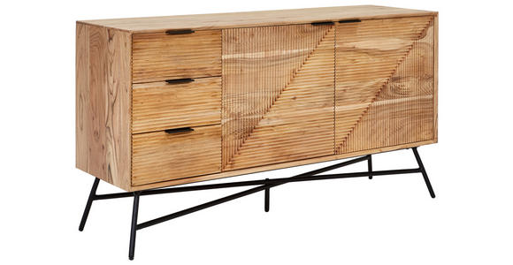 SIDEBOARD Akazie vollmassiv Schwarz, Akaziefarben Einlegeboden  - Schwarz/Akaziefarben, Design, Holz/Metall (145/80/45cm) - Ambia Home