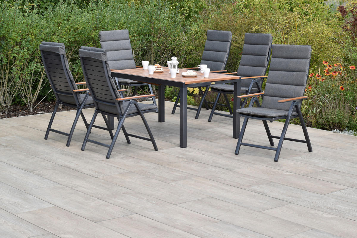 GARTENTISCHGRUPPE  - Graphitfarben/Akaziefarben, KONVENTIONELL, Holz/Textil - Gardenson