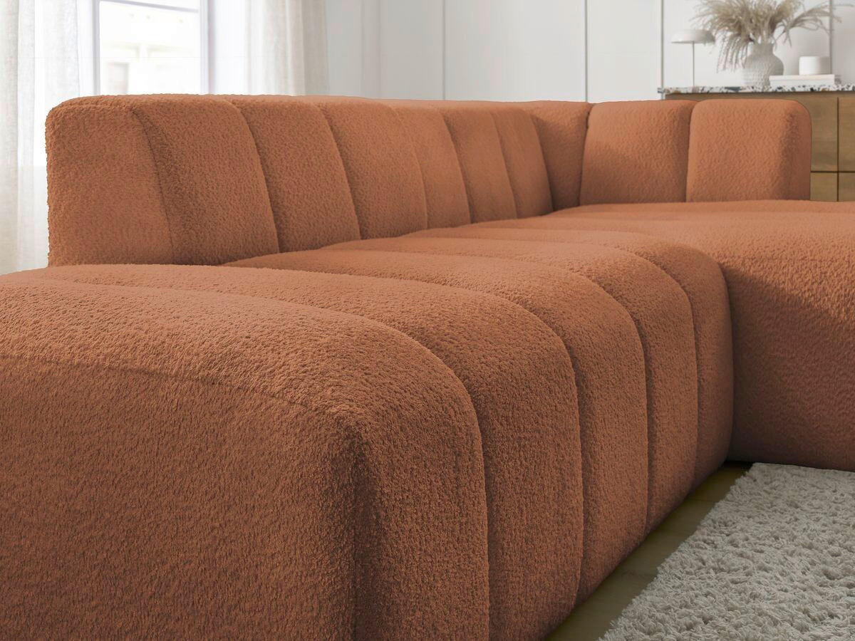 ECKSOFA Ottomane rechts  ANNECY Orange Bouclé  - Schwarz/Orange, MODERN, Kunststoff/Textil (262/170cm)