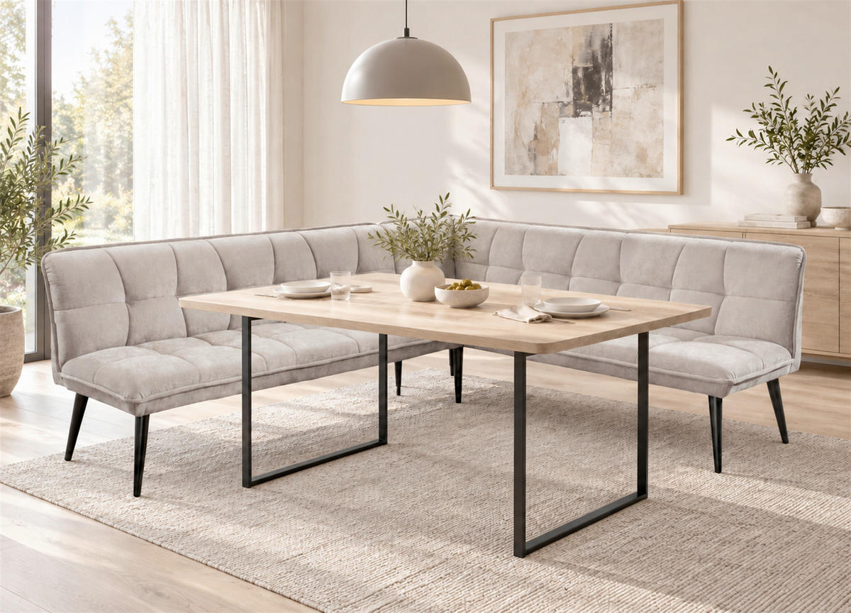 KLUPA KUTNA  boje pijeska  drvo, tekstil, drvni materijal      - boje pijeska/crna, Moderno, drvni materijal/drvo (260/201cm) - Livetastic