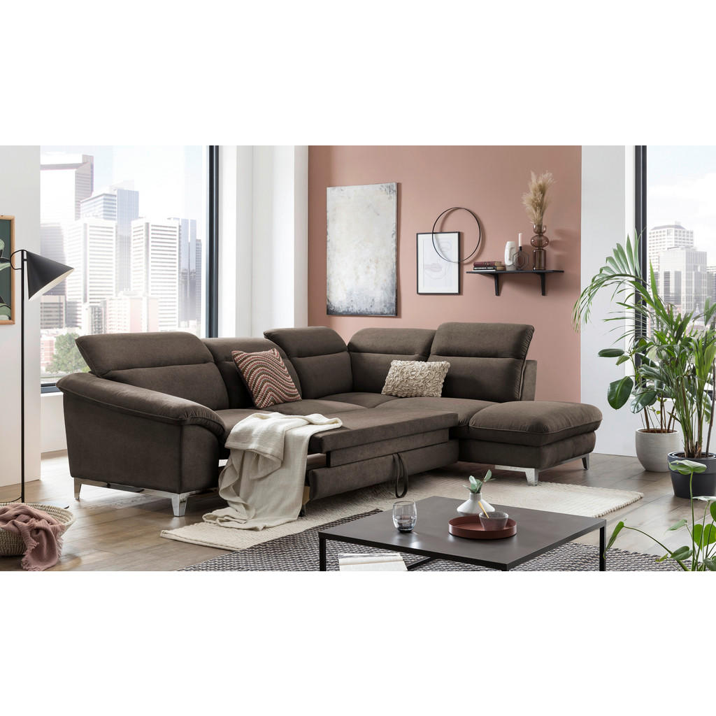 Thumbnail - Livetastic Ecksofa, Dunkelbraun, Textil, 4-Sitzer, Ottomane rechts, L-Form, 293x232 cm, Made in EU, Schlafen auf Sitzhöh...