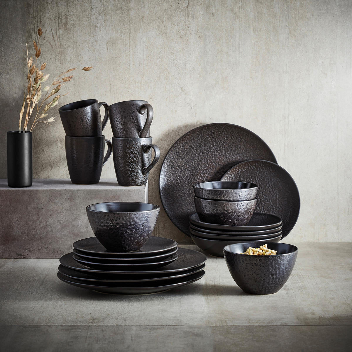 KOMBISERVICE Schwarz 20-teilig  - Schwarz, Design, Keramik - Ritzenhoff Breker