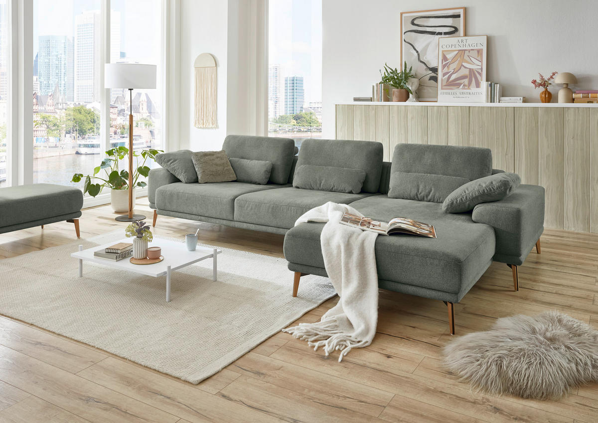 ECKSOFA in Flachgewebe Dunkelgrün  - Wildeiche/Dunkelgrün, Design, Holz/Textil (334/193cm) - Niels Andersson