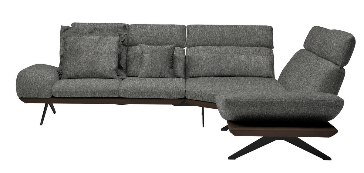 ECKSOFA Chenille, Flachgewebe Braun, Graubraun  - Graubraun/Schwarz, Design, Textil/Metall (270/239cm) - Koinor