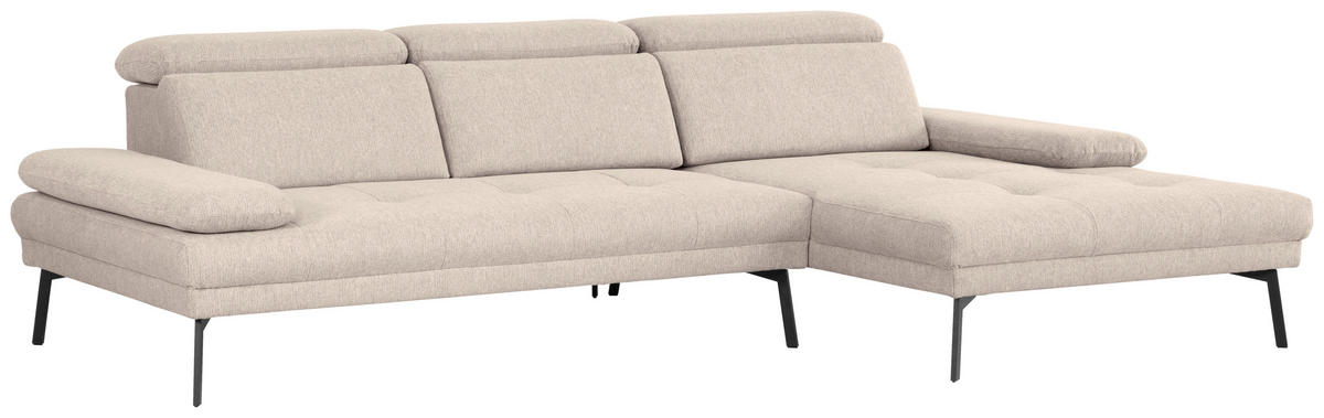 ECKSOFA Ottomane rechts, Eckteil  More_LZ Sandfarben Webstoff  - Sandfarben/Schwarz, Design, Textil/Metall (296/188cm) - Xora