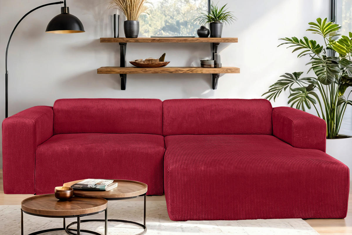 ECKSOFA BASMA in Cord Rot  298/175 cm  - Rot/Schwarz, Design, Kunststoff/Textil (298/175cm) - P & B