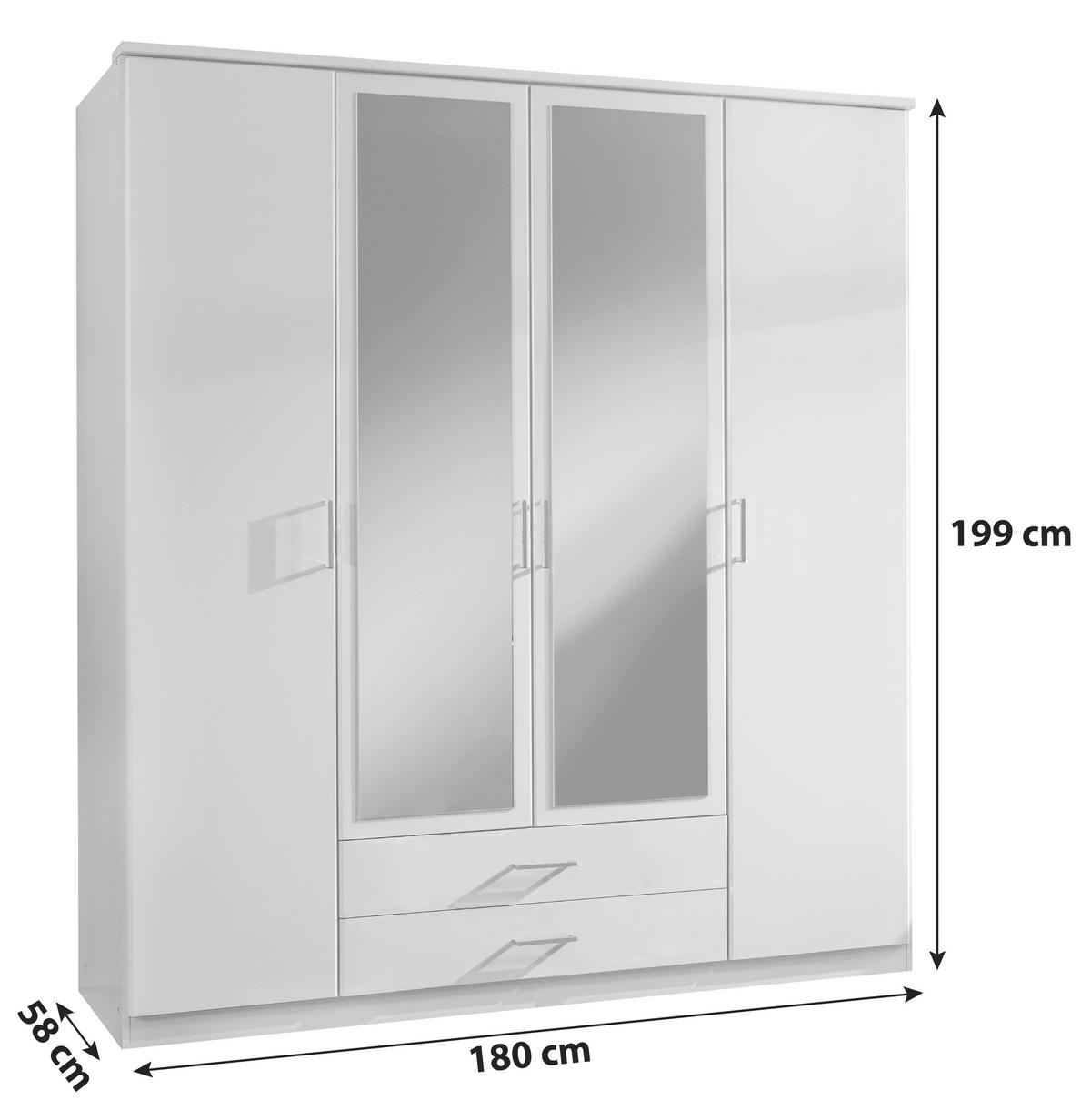 GARDEROB MED GÅNGJÄRN 180/199/58 cm 4-dörrar - vit/aluminiumfärg, Klassisk, trämaterial/glas (180/199/58cm) - MID.YOU