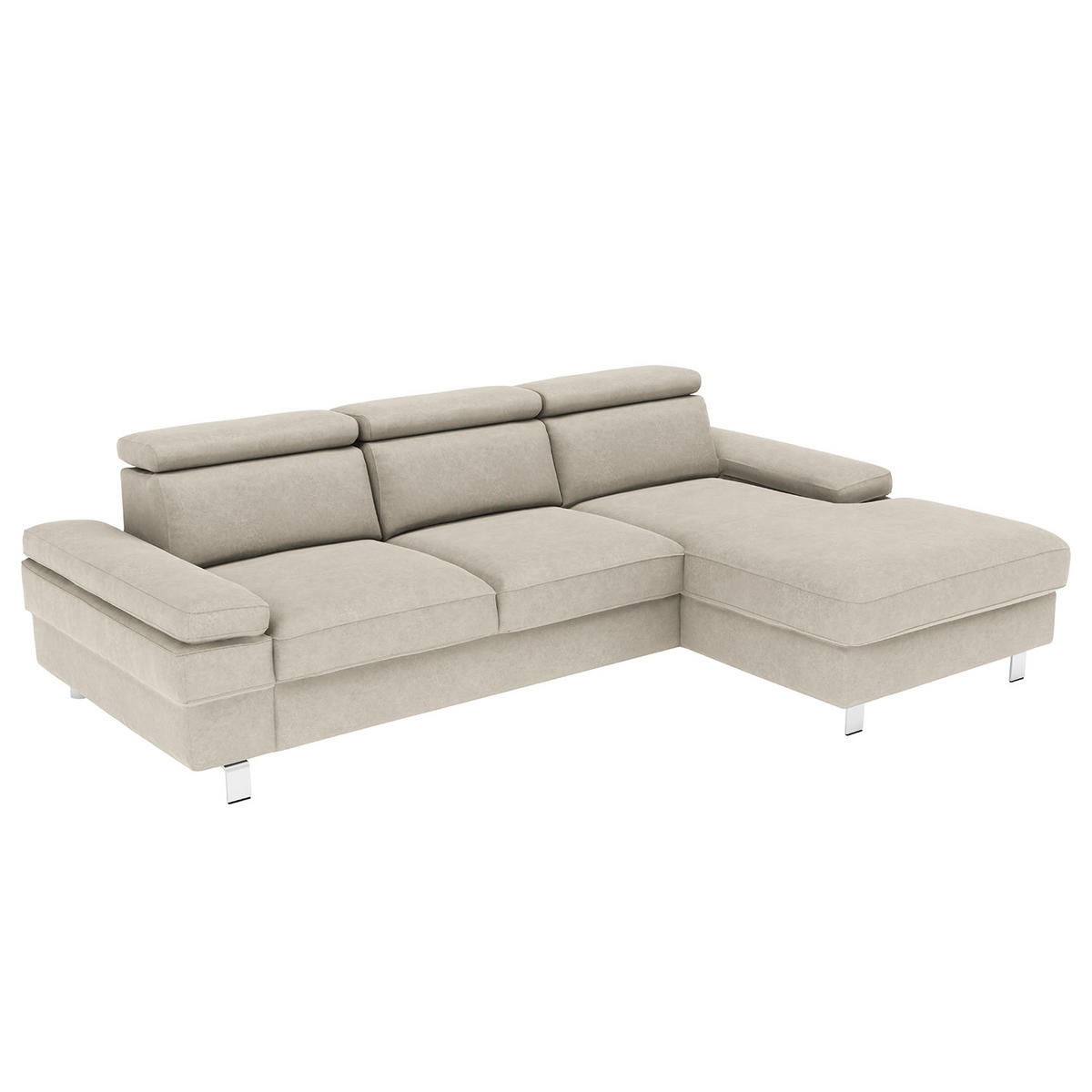 ECKSOFA in Mikrofaser Silberfarben  - Silberfarben, Konventionell, Textil/Metall (182/82/260cm) - Trendmanufaktur