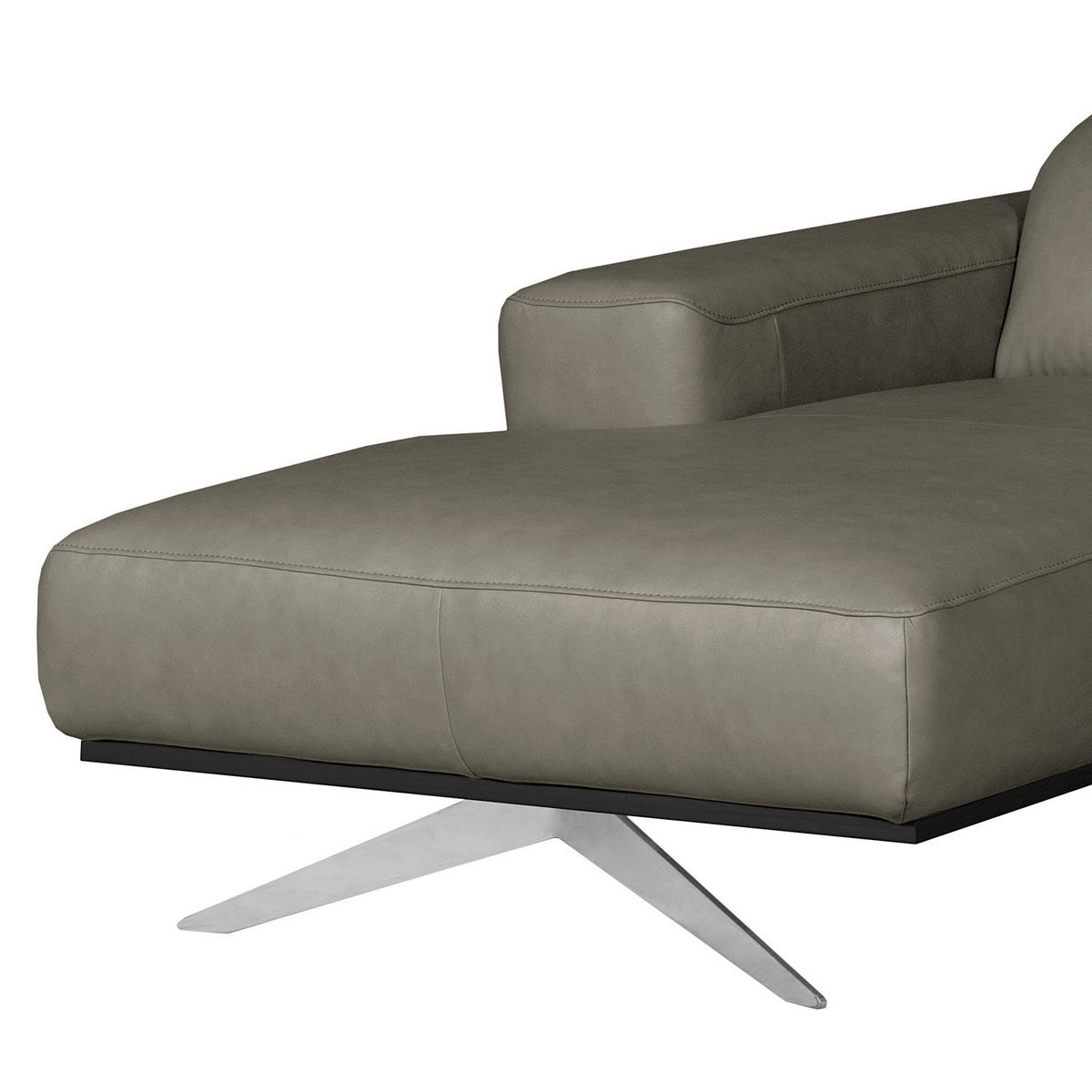ECKSOFA Grau Echtleder Rücken echt, Kopfteilverstellung  - Chromfarben/Grau, Design, Leder/Metall (187/295cm) - Livetastic