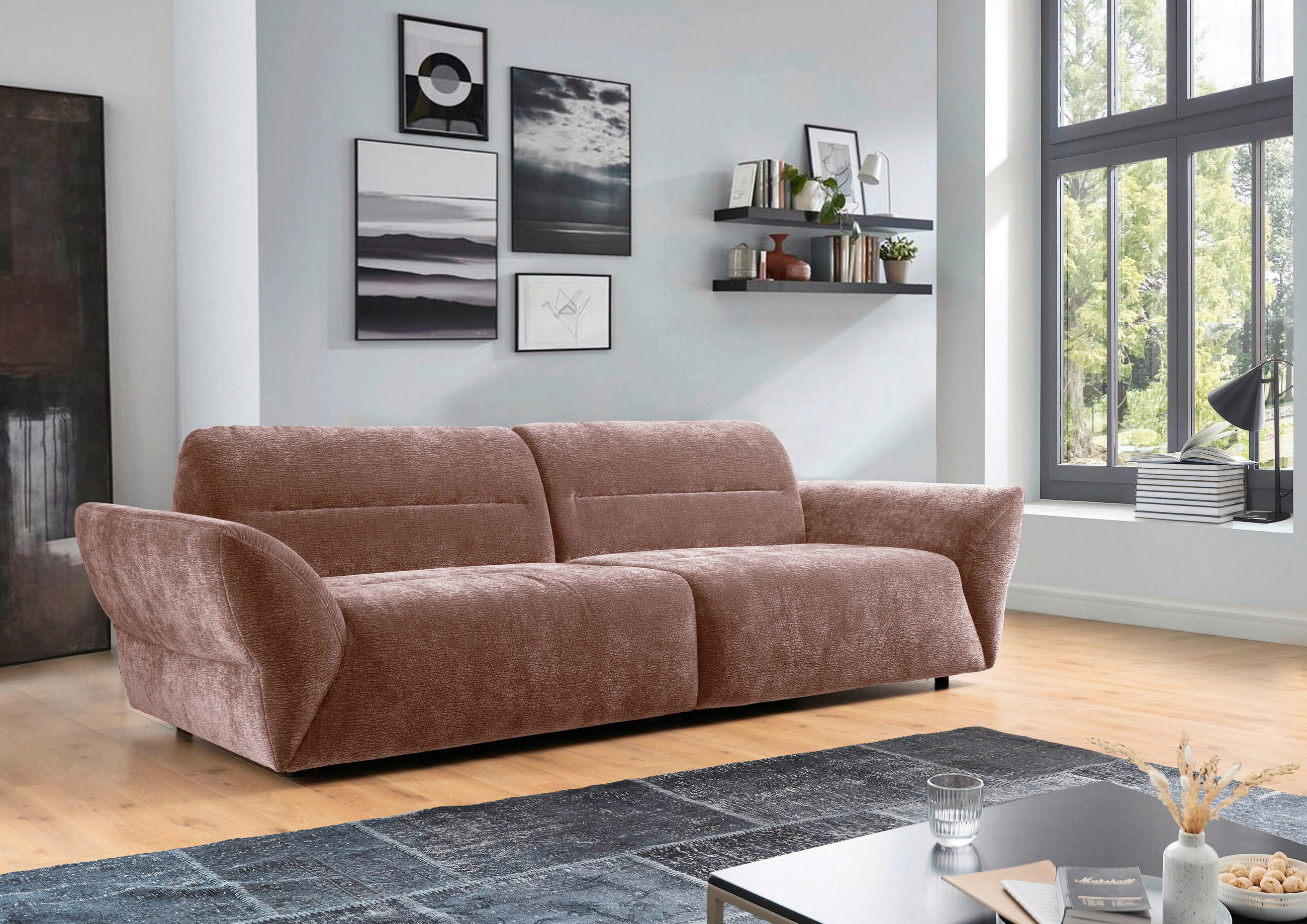 BIGSOFA in Chenille Rosa  - Schwarz/Rosa, Konventionell, Kunststoff/Textil (300/91/116cm) - Sit & More