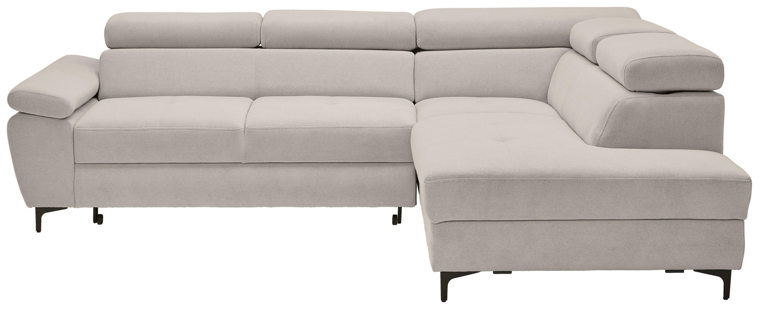 ECKSOFA in Flachgewebe Hellgrau  - Hellgrau/Schwarz, Design, Textil/Metall (266/206cm) - Stylife