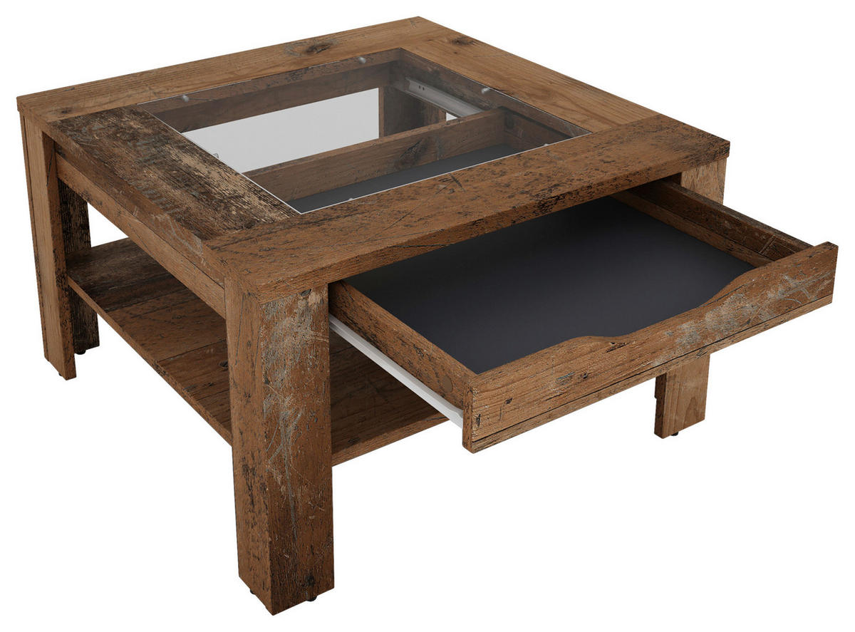 COUCHTISCH quadratisch Alteiche  - Alteiche, Design, Glas/Holzwerkstoff (67/43/67cm) - MID.YOU