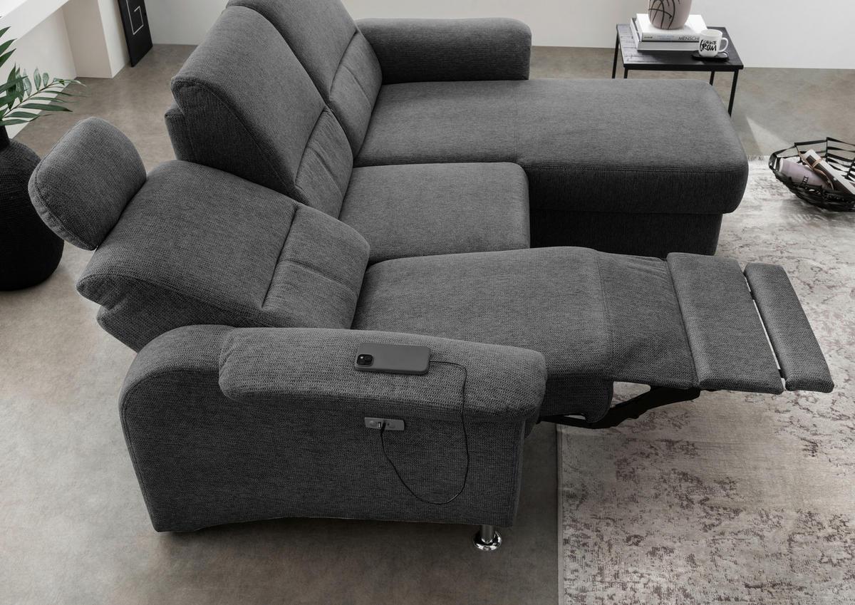 ECKSOFA in Chenille Anthrazit  - Chromfarben/Anthrazit, Modern, Textil/Metall (231/165cm) - Livetastic