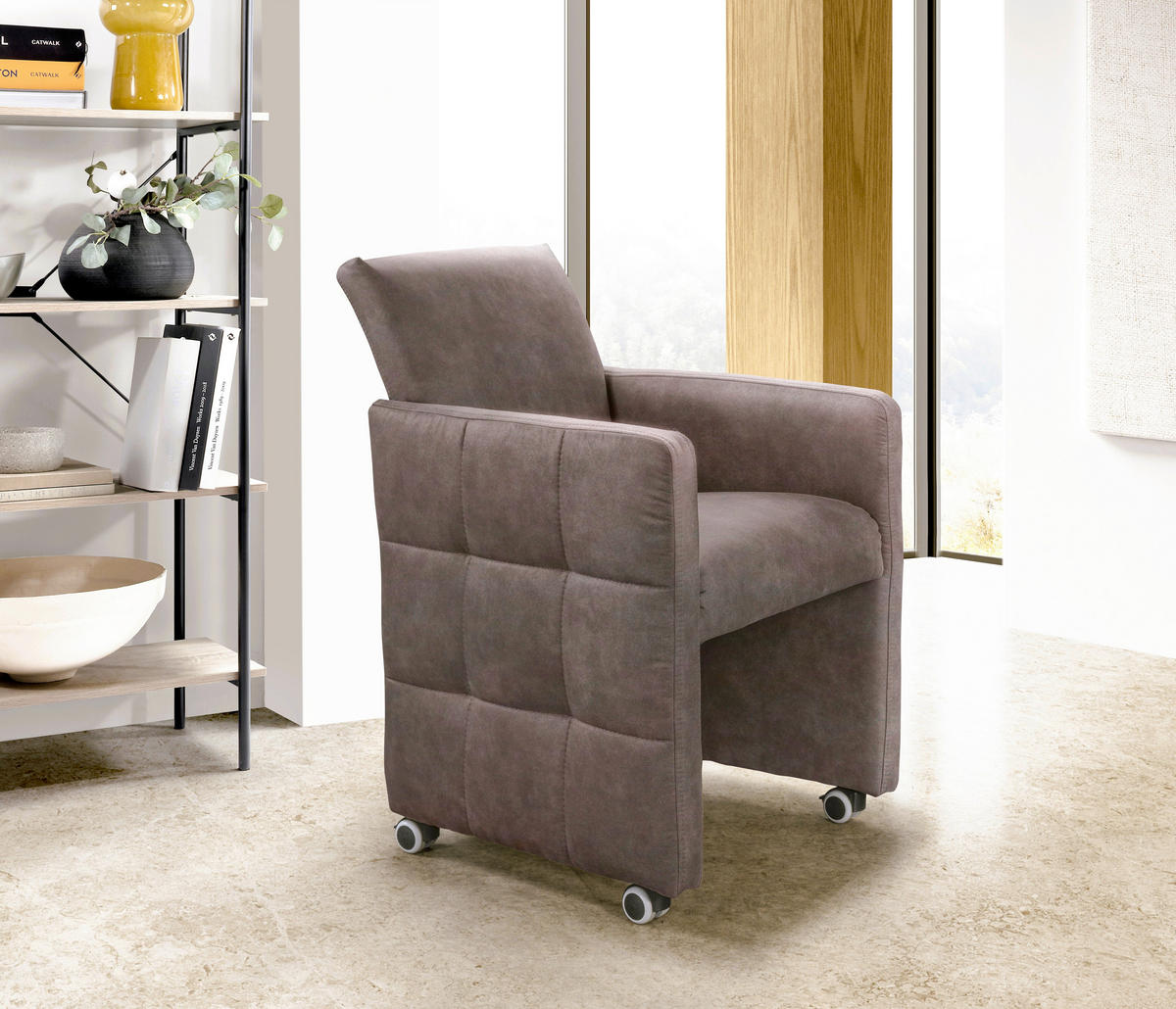STOLICA S NASLONOM ZA RUKE  smeđa  drvo, tekstil, drvni materijal      - smeđa, Moderno, drvni materijal/drvo (64/90/72cm) - Livetastic