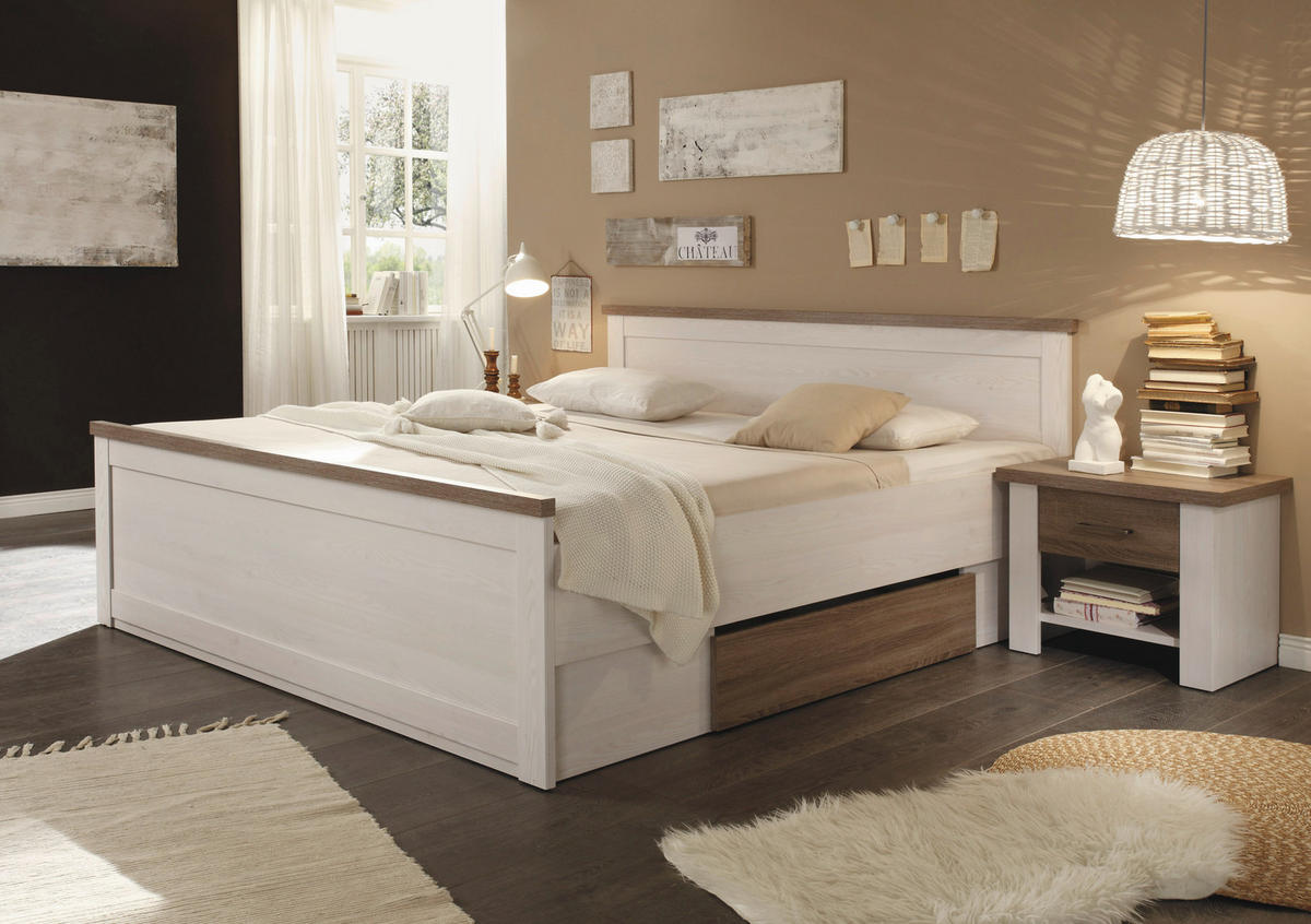 ÁGYSZETT 180/200 cm  fehér, szarvasgomba tölgy színű  - szarvasgomba tölgy színű/fehér, Modern, faalapú anyag (180/200cm) - Carryhome