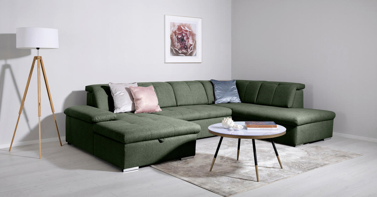 WOHNLANDSCHAFT Grün  - Grau/Grün, Design, Textil/Metall (173/328/215cm) - MID.YOU