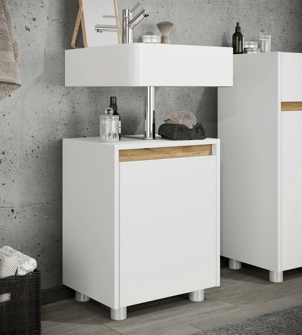 WASCHBECKENUNTERSCHRANK 42/55/33 cm  - Honigeiche/Silberfarben, Trend, Holzwerkstoff/Kunststoff (42/55/33cm) - MID.YOU