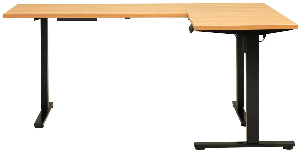 ECKSCHREIBTISCH 180/120/74,5-119 cm  in Schwarz, Eichefarben  - Eichefarben/Schwarz, Modern, Holzwerkstoff/Metall (180/120/74,5-119cm) - MID.YOU