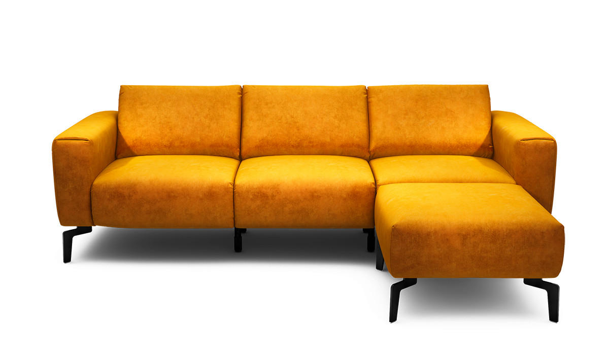 Dreisitzer inkl. Hocker Samt Gelb  - Gelb/Schwarz, Design, Textil/Metall (250/86/86-94cm) - SENSOO
