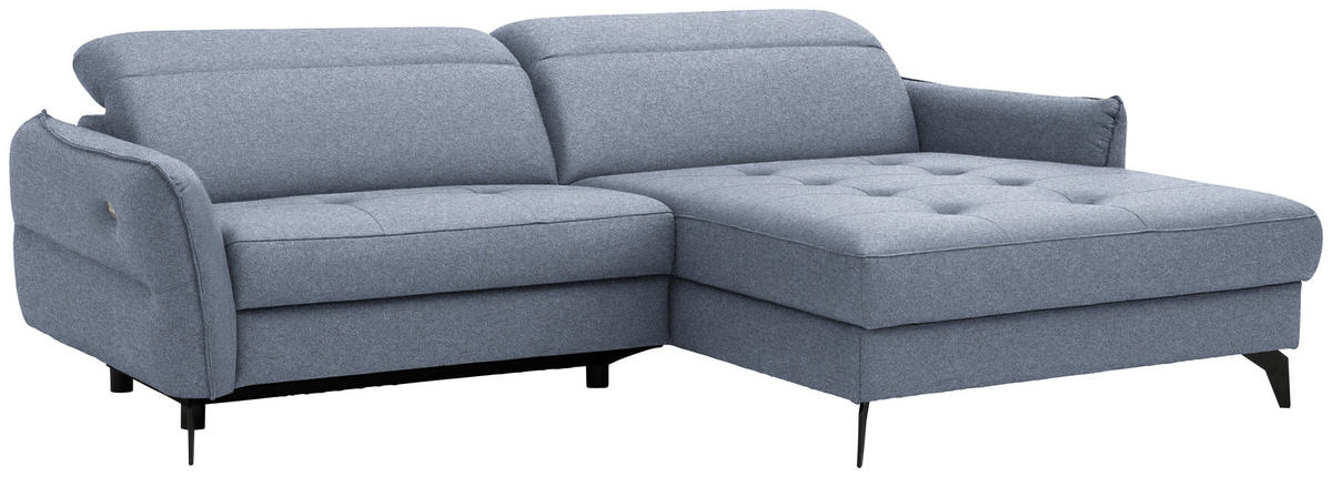 ECKSOFA Flachgewebe Hellblau  - Schwarz/Hellblau, Design, Textil/Metall (246/175cm) - Celina