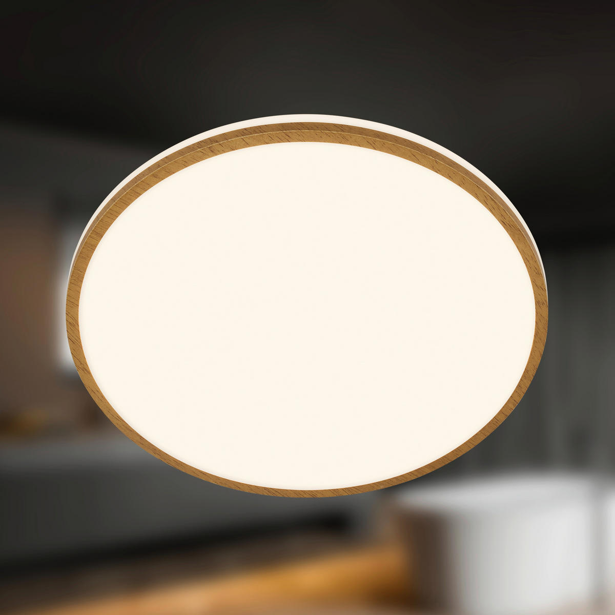 FÜRDŐSZ. LED MENNYEZETI LÁMPA - fehér, Basics, műanyag/fa (33/6,5cm)