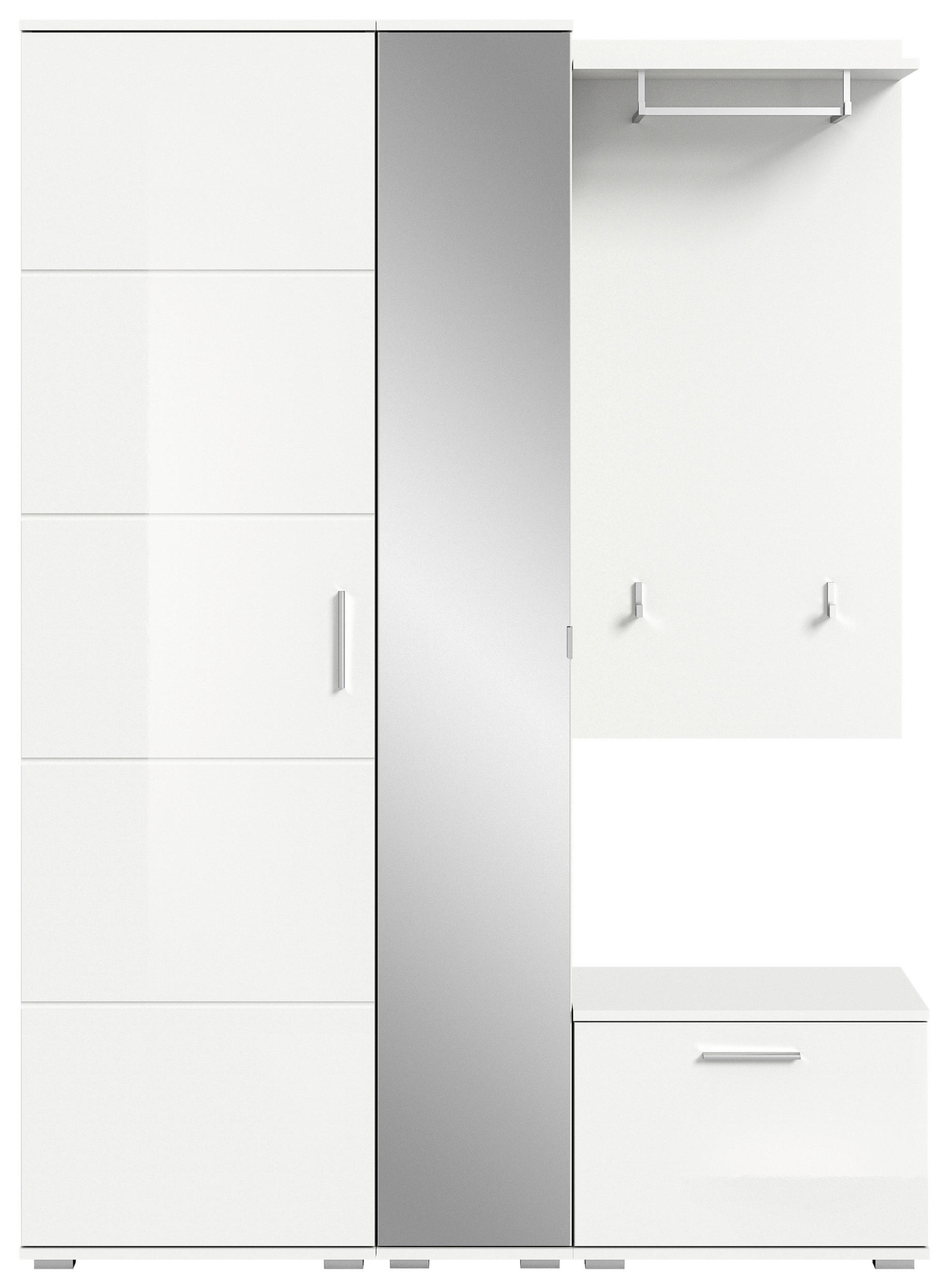 GARDEROBE 4-teilig  in 140/191/37 cm  - Weiß Hochglanz/Weiß, Design, Glas/Holzwerkstoff (140/191/37cm) - Xora