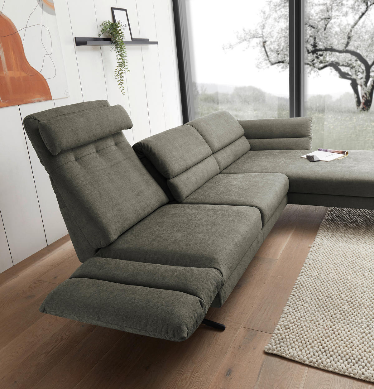 ECKSOFA in Flachgewebe Grün  - Schwarz/Grün, Design, Textil/Metall (279-327/176-217cm) - Dieter Knoll