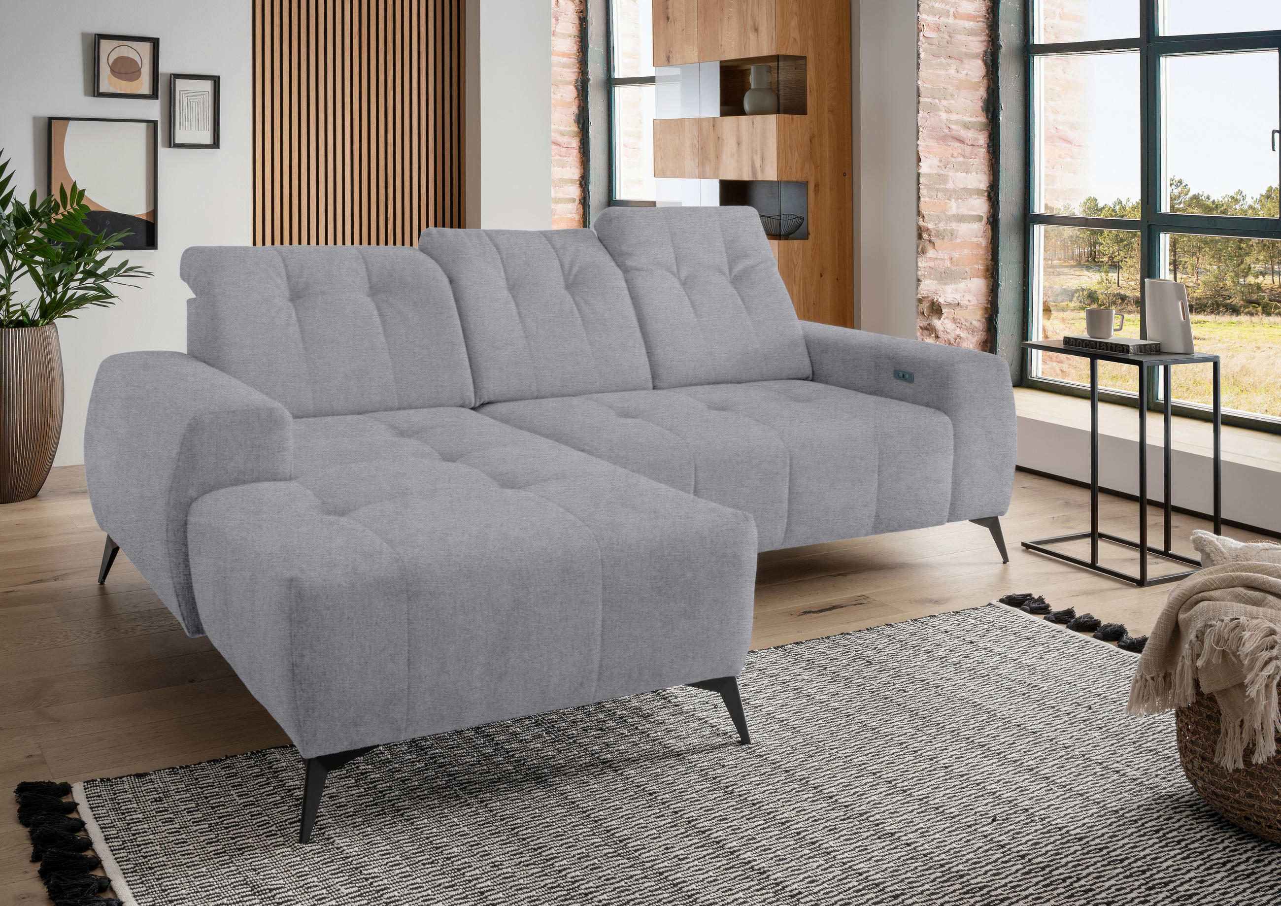 ECKSOFA in Mikrofaser Hellgrau - Hellgrau/Schwarz, Modern, Textil/Metall (180/258cm) - Livetastic